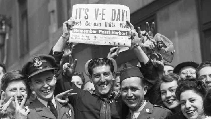 Crowd Celebrating Victory Day in Times Square - Encore Michigan